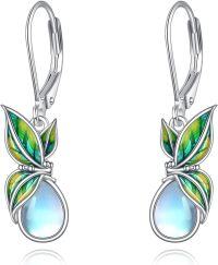wholesale 925 Sterling Silver Moonstone Green Leaf Drop Earrings for Women-leaf