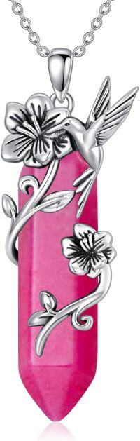 wholesale 925 Sterling Silver Pink Quartz Hummingbird Pendant Necklace Gifts for Women and Moms-Pink