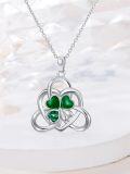 wholesale 925 Sterling Silver Green Crystal Shamrock Pendant Necklace 4-Leaf Clovers Irish Jewelry for Women Girls Gifts USA National Pride Charm Chain Length Adjustable (18-36)-0-4