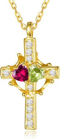 wholesale  Sterling Silver Birthstones Gold Cross Necklace for Women -07-08-Jul-Aug-07-08-Jul-Aug