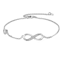wholesale 925 Sterling Silver Heart & Infinity Charm Bracelet - Adjustable Gift for Her-Infinity