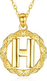 wholesale 14K Gold Sterling Silver 26 Letter Pendant Necklace 18 +2 Chain Gift-H