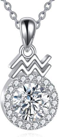 wholesale Sterling Silver Moissanite Zodiac Necklace Lab Created Diamond Gift-Aquarius
