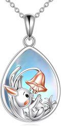 wholesale 925 Sterling Silver Teardrop Shape Blue Moonstone Rabbit Bell Pendant Necklace-0-0