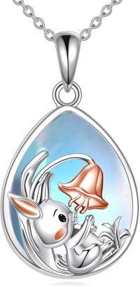 wholesale 925 Sterling Silver Teardrop Shape Blue Moonstone Rabbit Bell Pendant Necklace-bunny necklace