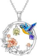 wholesale 925 Sterling Silver Synthetic Birthstone Hummingbird Necklace for Women-0-9
