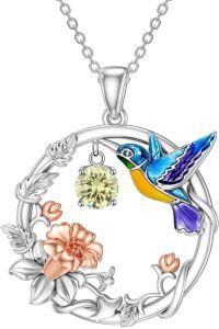 wholesale 925 Sterling Silver Synthetic Birthstone Hummingbird Necklace for Women-August