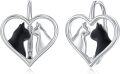 wholesale 925 Sterling Silver Heart-Shaped Cats Stud Earrings with Love Design-0-0