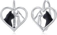 wholesale 925 Sterling Silver Heart-Shaped Cats Stud Earrings with Love Design-Black White Cats