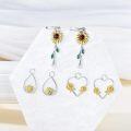 wholesale 925 Sterling Silver Sunflower Daisy Lotus Drop Earring Set for Women (3 Pairs)-0-3