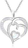 wholesale 925 Sterling Silver & White Opal with Cubic Zirconia Double Heart Pendant Necklaces for Women-0-0