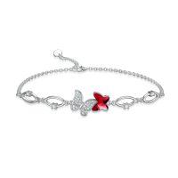 wholesale 925 Sterling Silver Pink Crystal Butterfly Charm Bracelet for Girls & Teenagers-Butterfly-Red