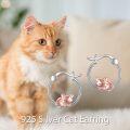 wholesale 925 Sterling Silver Cat Charm Hoop Earrings - Adorable Gift for Her-0-4