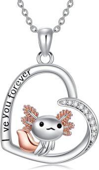 wholesale 925 Sterling Silver Heart Pendant with Axolotl Charm and Cubic Zirconia - I Love You Forever Necklace-Axolotl-Heart