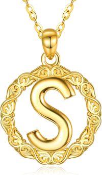 wholesale 14K Gold Sterling Silver 26 Letter Pendant Necklace 18 +2 Chain Gift-S