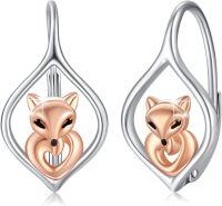 wholesale 925 Sterling Silver Fox Head Heart Shape Hoop Earrings - Cute  for Women-Fox Hoop Earrings
