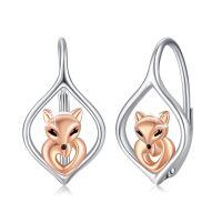 wholesale 925 Sterling Silver Fox Design Earrings With Heart Shape Detail And Rose Gold Accent-Fox Hoop Earrings