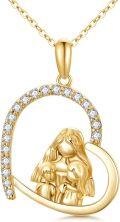 wholesale 14K Gold Moissanite Heart Pendant Necklace with Angel and Child Design for Women Wife Mother Daughter-0-0