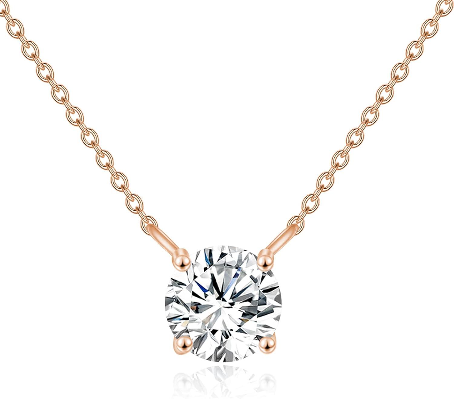 14K Gold Moissanite Round Cut Solitaire Pendant Necklace 0 5 2ct 16+2 -0-1