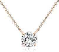 wholesale 14K Rose Gold Moissanite Round Cut Solitaire Pendant Necklace 0.5-2 ct 16+2 Chain-0.5CT Rose Gold