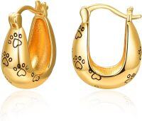 wholesale 925 Sterling Silver Plated Gold  Paw Print Heart Huggie Hoop Earrings for Women-Paw Print