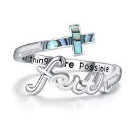 wholesale 925 Sterling Silver Cross Opal Faith Ring-abalone