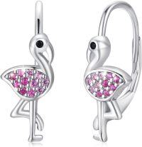 wholesale 925 Sterling Silver Flamingo Pink Crystal Ear Cuffs for Women Girls Animal  Set-Flamingo Hoops