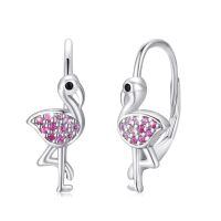 wholesale 925 Sterling Silver Flamingo Drop Earrings With Pink Cz White Gold Plated For Women-Flamingo Hoops