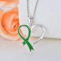 wholesale 925 Sterling Silver Green Mental Health Awareness Heart Ribbon Pendant Necklace-0-3