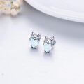 wholesale 925 Sterling Silver Smiling Cat Hugging Heart Opal Stud Earrings White Gold Plated-0-1