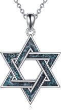 wholesale 925 Sterling Silver Star of David Turquoise Pendant Necklace Luck Charm Jewelry for Women Girls Gifts 24 Chain-0-0
