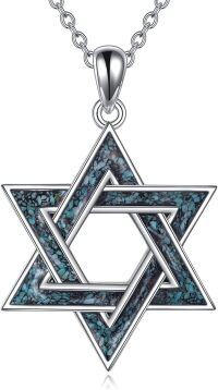 wholesale 925 Sterling Silver Star of David Turquoise Pendant Necklace Luck Charm Jewelry for Women Girls Gifts 24 Chain-Star of David