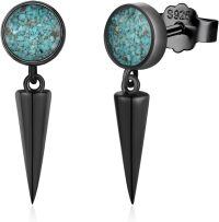 wholesale S925 Sterling Silver Black Spike & Turquoise Studs with Abalone Shell Drops-Spike-A
