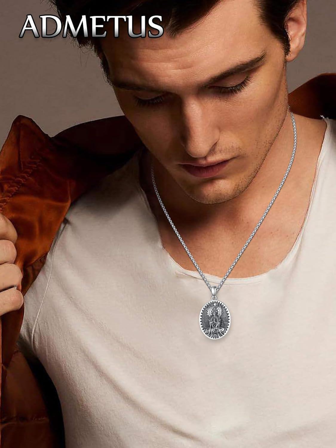 wholesale 925 Sterling Silver Zodiac Bodhisattva Amulet Pendant Necklace with Stainless Steel Chain Buddha Talisman Protection Jewelry for Men with 24+2 Round Chain-0-2