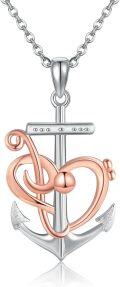 wholesale 925 Sterling Silver Heart-Shaped Anchor Pendant Necklace with Rose Gold Accents and Chain for Women-0-0