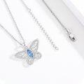 wholesale 925 Sterling Silver Blue Crystal Butterfly Pendant Necklace-0-4