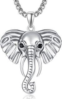 wholesale 925 Sterling Silver Elephant Head Pendant Necklaces with Black Cubic Zirconia Eyes and Braided Chain for Women/Men s 46cm/18 Length-Silver