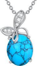 wholesale 925 Sterling Silver Turquoise Stone Butterfly Pendant Necklace - Vintage Bohemian Style s for Her-0-0