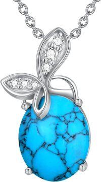 wholesale 925 Sterling Silver Turquoise Stone Butterfly Pendant Necklace - Vintage Bohemian Style s for Her-Butterfly