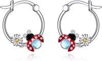 wholesale 925 Sterling Silver Ladybug Daisy Flower Stud Earrings for Girls and Women Gift Boxed 3 Colors Available-Ladybug