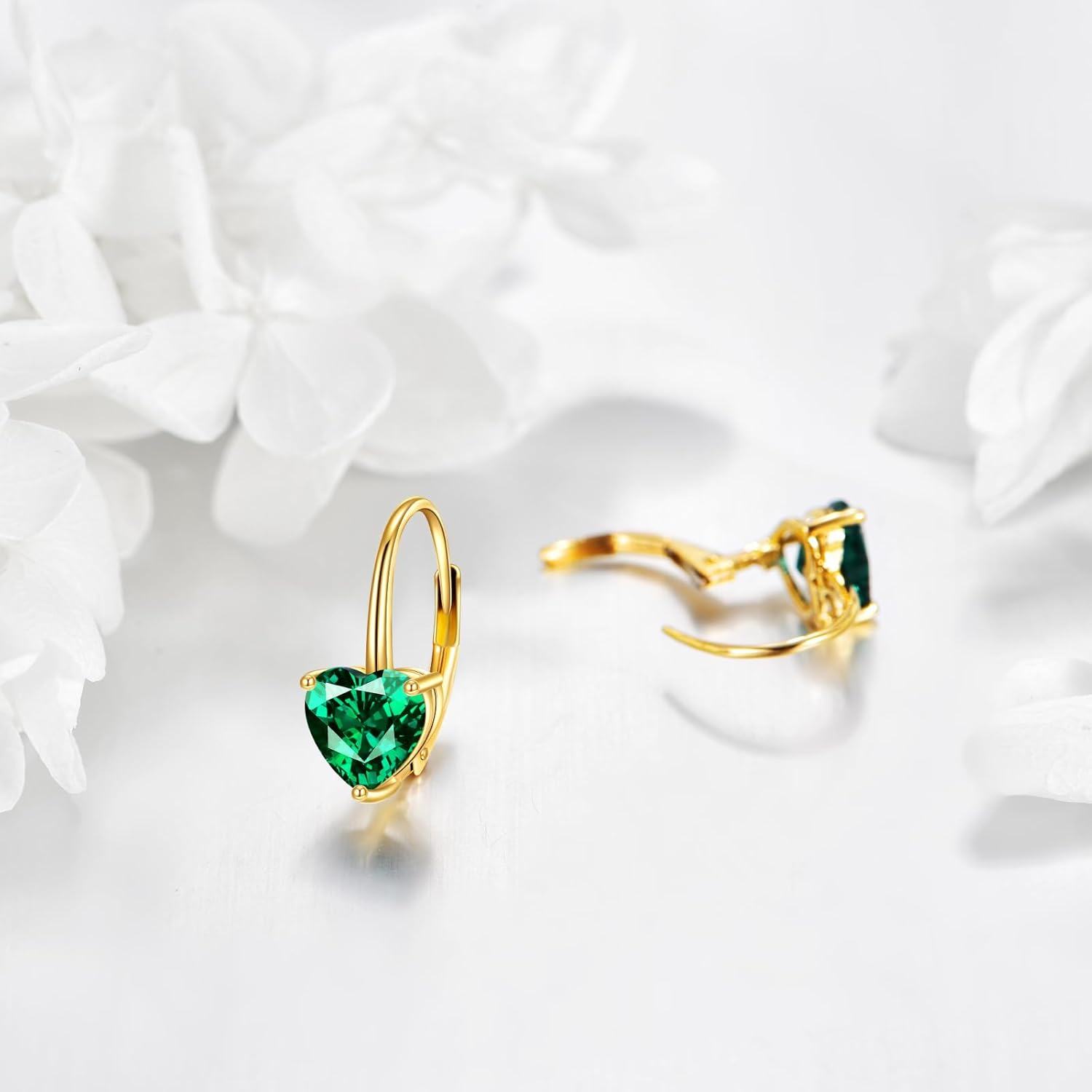 14K Yellow Gold 1 2ct Emerald Leverback Dainty Earrings Jewelry Gift-0-4