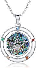 wholesale 925 Sterling Silver Pentagram with Abalone Shell and Gemstones Round Pendant Necklace for Women-0-0