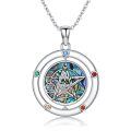 wholesale 925 Sterling Silver Pentagram with Abalone Shell and Gemstones Round Pendant Necklace for Women-0-0