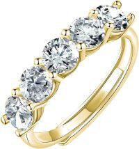 wholesale S925 Sterling Silver Moissanite 5-Stone Round Cut Eternity Band, 18K Yellow Gold Plated, 1.5ct D-VVS1, Adjustable Anniversary Ring for Women-B-Yellow Gold