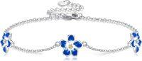 wholesale 925 Sterling Silver Blue Enamel Daisy Chain Link Bracelet for Women-Forget Me Not Flower