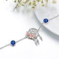 wholesale 925 Sterling Silver Blue Crystal Dreamcatcher Chain Bracelet Wholesale With Pink Flower Accents-0-2