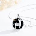 wholesale 925 Sterling Silver Aries Zodiac Sign Black Onyx Gemstone Pendant Necklace for Women Men Astrology s (Aries)-0-3