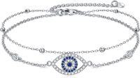 wholesale 925 Sterling Silver Evil Eye Infinity Heart Celtic Ankle Anklet with Blue Stones and Cubic Zirconia Gifts for Women-Evil Eye