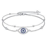 wholesale 925 Sterling Silver Evil Eye Charm Bracelet Wholesale With Blue And Clear Crystal Details-Evil Eye