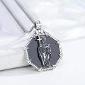 wholesale 925 Sterling Silver Saint Joseph with Lamb and Cross Pendant Necklace  for Men Women Catholic Gifts Jewelry 36 Chain Black Enamel Backing-0-4